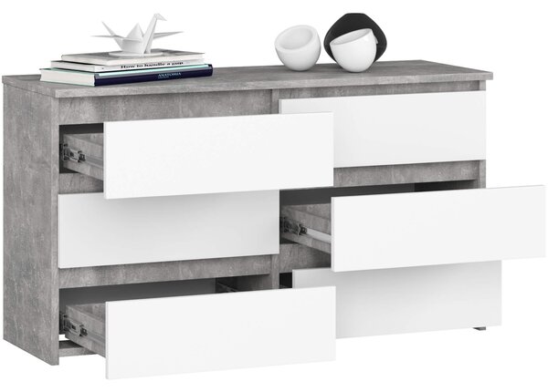 Ak furniture Komoda CL 100 cm 6 zásuviek betón/biela