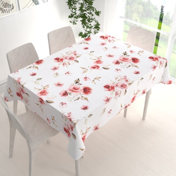Biante Teflónový obdĺžnikový obrus TF-023 Červené ruže na bielom 50x100 cm