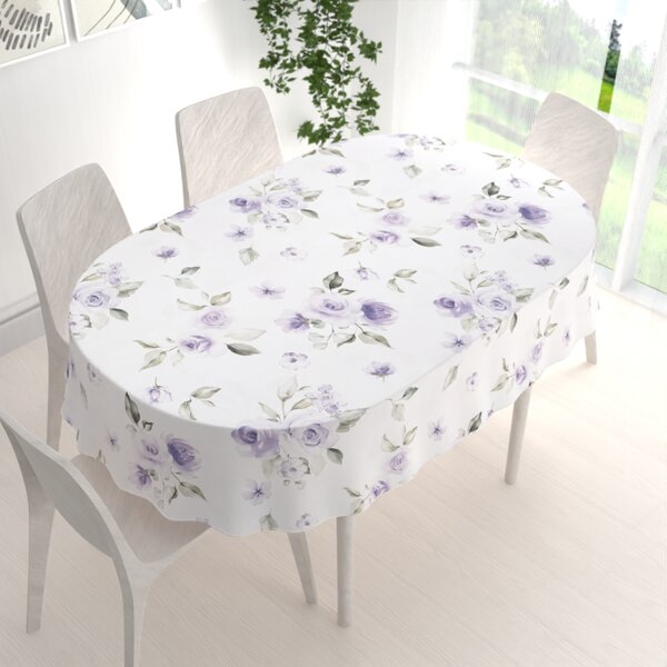 Biante Teflónový oválny obrus TF-024 Fialové ruže na bielom 50x100 cm
