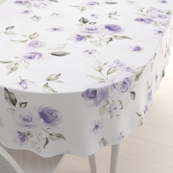 Biante Teflónový oválny obrus TF-024 Fialové ruže na bielom 50x100 cm