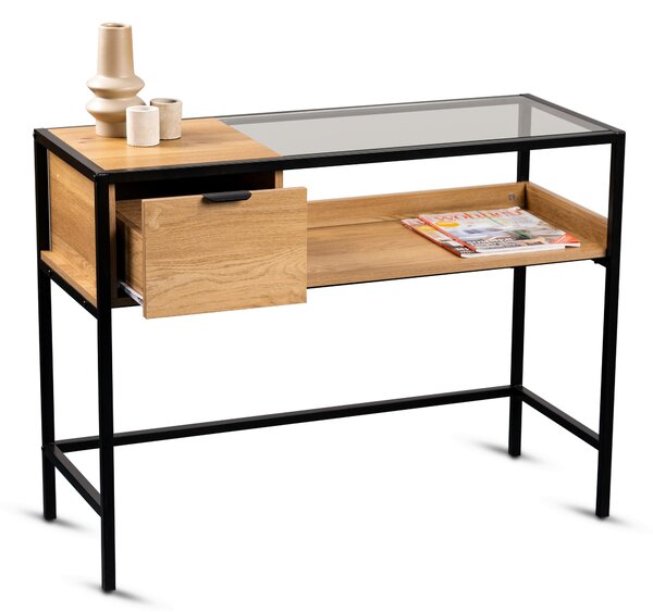 KONZOLOVÝ STOLÍK, čierna, farba duba, kov, sklo, kompozitné drevo, 100/40/75 cm Xora - Online Only obývacie izby, Online Only