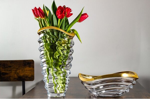 KRIŠTÁĽOVÁ VÁZA BOHEMIA PRESTIGE WAVE MATT GOLD 340MM