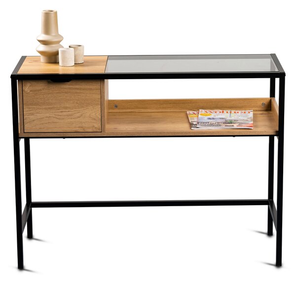 KONZOLOVÝ STOLÍK, čierna, farba duba, kov, sklo, kompozitné drevo, 100/40/75 cm Xora - Online Only obývacie izby, Online Only