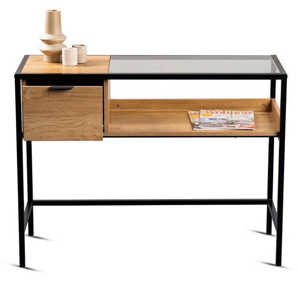 KONZOLOVÝ STOLÍK, čierna, farba duba, kov, sklo, kompozitné drevo, 100/40/75 cm Xora - Online Only obývacie izby, Online Only