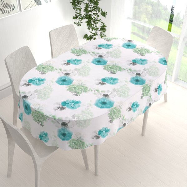 Biante Teflónový oválny obrus TF-044 Tyrkysové ruže na bielom 60x100 cm