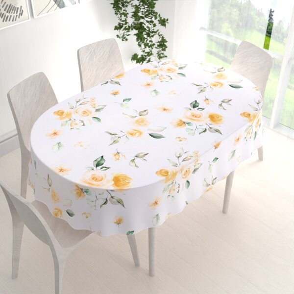 Biante Teflónový oválny obrus TF-043 Žlté ruže na bielom 50x100 cm