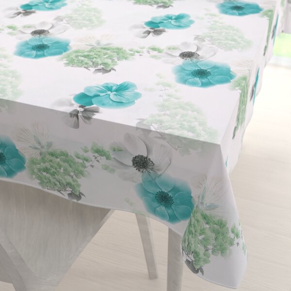 Biante Teflónový obdĺžnikový obrus TF-044 Tyrkysové ruže na bielom 50x100 cm
