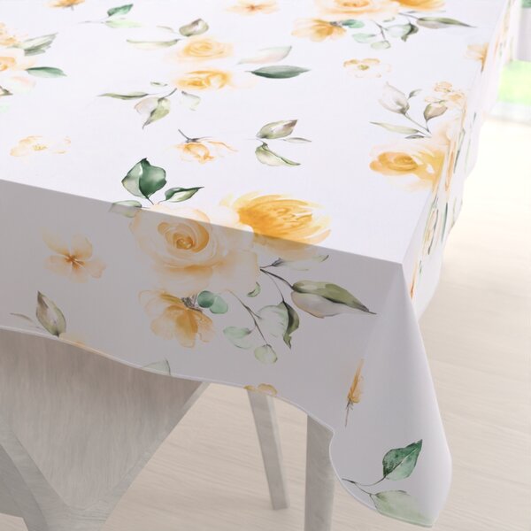 Biante Teflónový obdĺžnikový obrus TF-043 Žlté ruže na bielom 50x100 cm