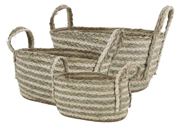 3ks oválny úložný kôš z morskej trávy Loani - 48*33*24/ 40*27*21/ 32*22*19 cm - Chic Antique