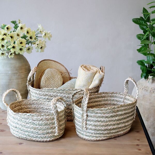 3ks oválny úložný kôš z morskej trávy Loani - 48*33*24/ 40*27*21/ 32*22*19 cm - Chic Antique