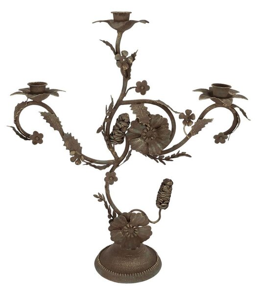 Mocca starý francúzsky svietnik s kvetmi Charm Antique - 35*11*41 cm - Chic Antique