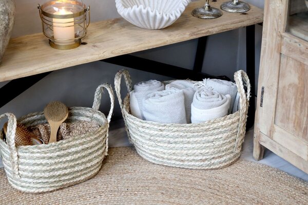 3ks oválny úložný kôš z morskej trávy Loani - 48*33*24/ 40*27*21/ 32*22*19 cm - Chic Antique