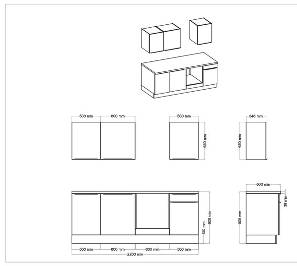 KUCHYNSKÝ BLOK 220 cm Respekta - Online Only kuchyne, Online Only