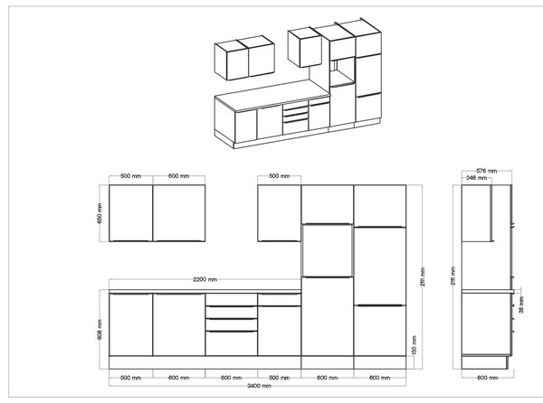 KUCHYNSKÝ BLOK 340 cm Respekta - Online Only kuchyne, Online Only