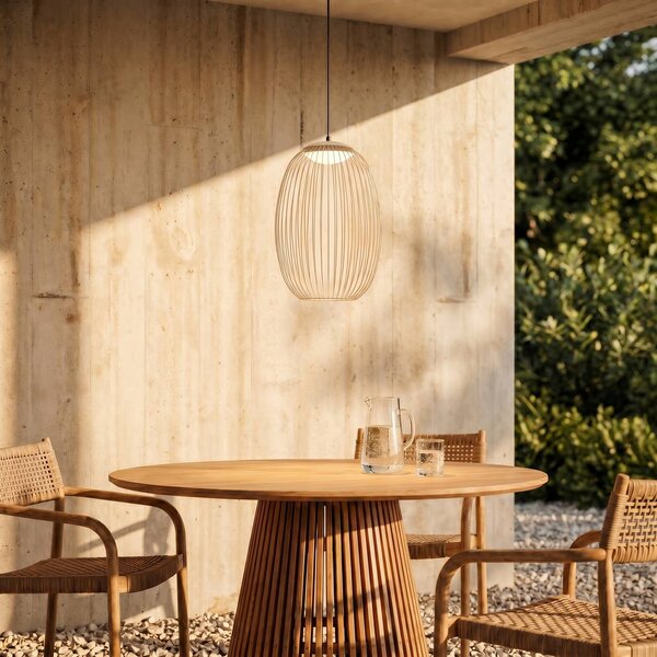 Lucande Vonkajšie závesné LED svietidlo Richi, béžové, Ø 35 cm, stmievateľné, Krémová / jantárovo žltá, kov, Moderný, Závesné svietidlo