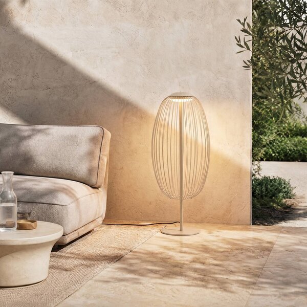 Vonkajšia stojaca LED lampa Lucande Richi, béžová, výška 90 cm, IP44, Krémová / jantárovo žltá, kov, Moderný, Stojaca lampa