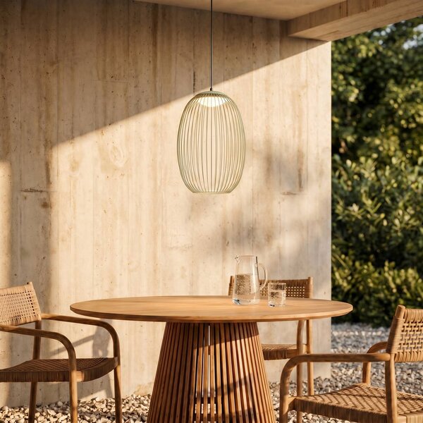 Lucande Vonkajšie závesné LED svietidlo Richi, zelené, Ø 35 cm, stmievateľné, Zelená, kov, Moderný, Závesné svietidlo