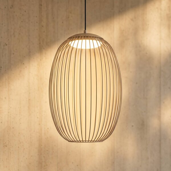 Lucande Vonkajšie závesné LED svietidlo Richi, béžové, Ø 35 cm, stmievateľné, Krémová / jantárovo žltá, kov, Moderný, Závesné svietidlo
