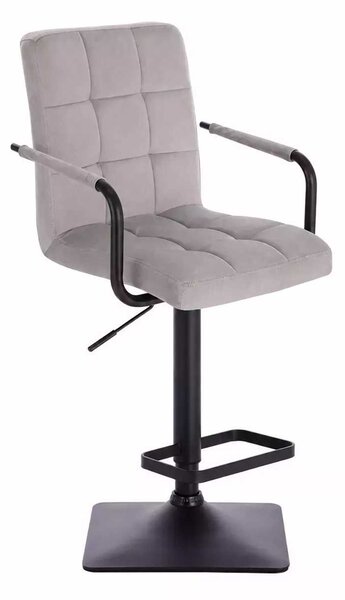LuxuryForm DESIGN Barová stolička VERONA BLACK VELUR na čiernej hranatej podstave - svetlosivá