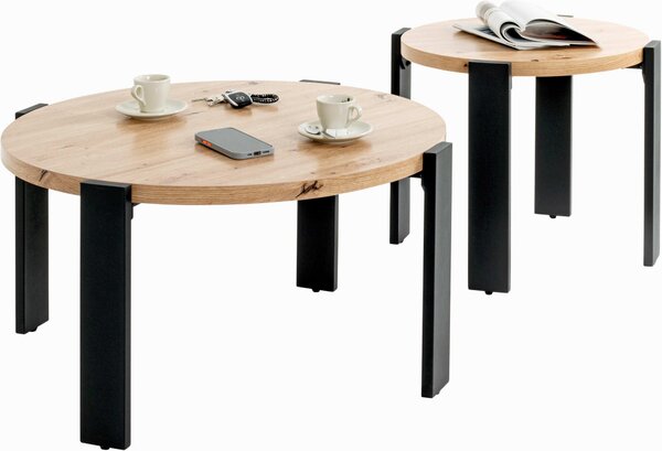 KONFERENČNÝ STOLÍK, farba duba, kov, kompozitné drevo, 75/75/42 cm - Stolíky do obývačky, Online Only
