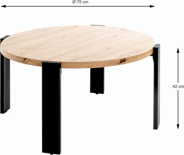 KONFERENČNÝ STOLÍK, farba duba, kov, kompozitné drevo, 75/75/42 cm - Stolíky do obývačky, Online Only