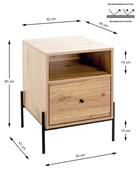NOČNÝ STOLÍK, čierna, farba duba, 45/60/47 cm - Predsieňové programy, Online Only