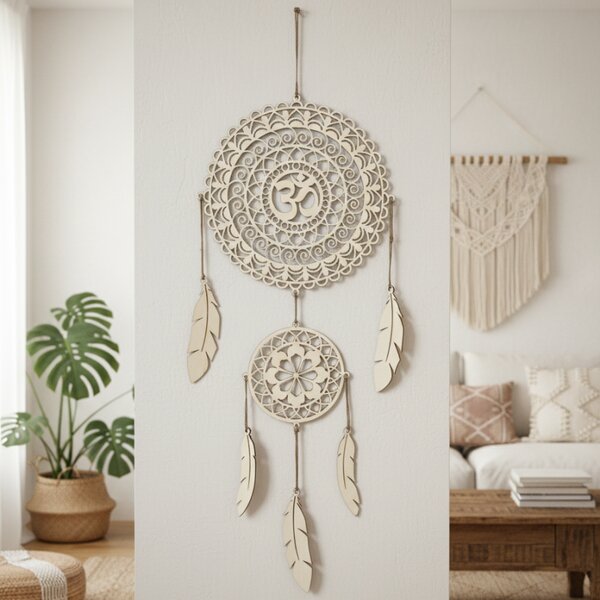 Drevený lapač snov OM Mandala - Boho dekorácia na stenu I SENTOP PR0001