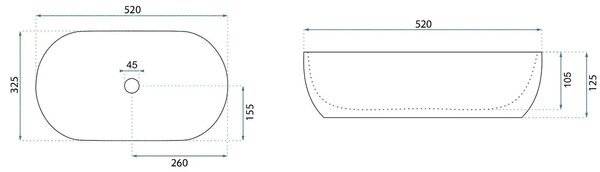 Rea Amelia, umývadlo na dosku 520x325x125 mm, biela lesklá, REA-U4331