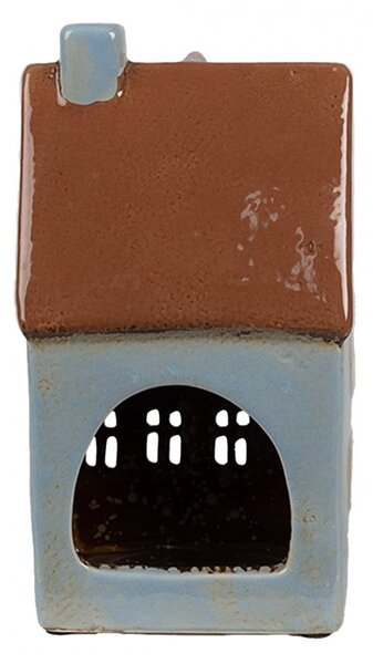 Modrý keramický svietnik na čajovú sviečku domček Amster Village - 11*8*20 cm - Clayre & Eef