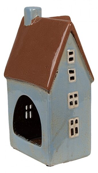Modrý keramický svietnik na čajovú sviečku domček Amster Village - 11*8*20 cm - Clayre & Eef