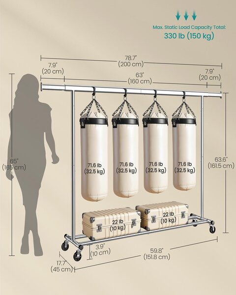 SONGMICS Mobilný vešiak na oblečenie 200 x 162 cm strieborný