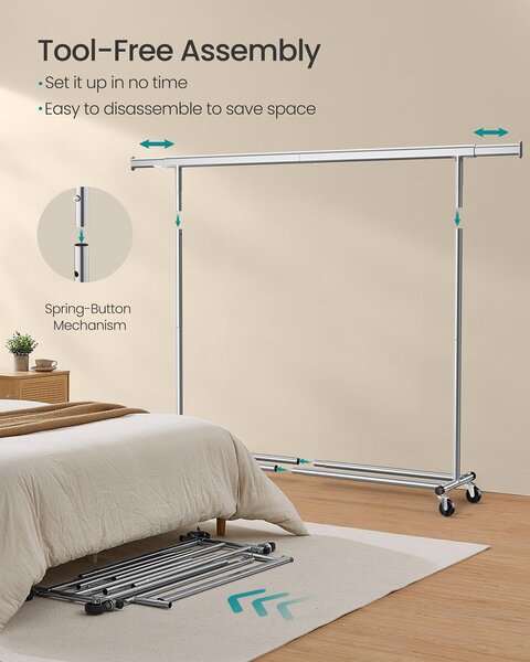 SONGMICS Mobilný vešiak na oblečenie 200 x 162 cm strieborný