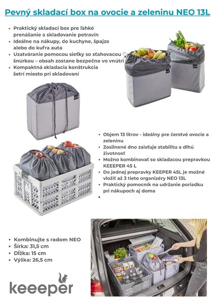 Keeeper Uzavíratelný skládací box / organizér do kufru NEO , 13L, 31,5 x 15 x 26,5 cm