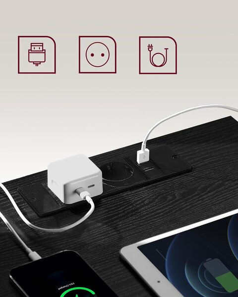 VASAGLE Sada 2 nočných stolíkov s 3 zásuvkami, elektrickou a USB zásuvkou, čierna
