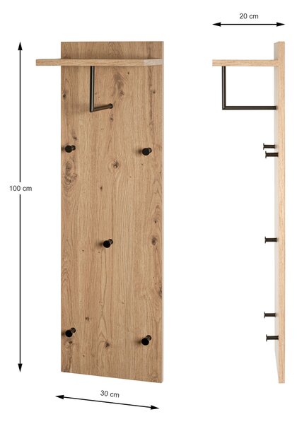 VEŠIAKOVÝ PANEL, čierna, farba duba, 30/100/20 cm - Vešiakové steny, Online Only