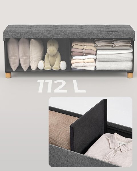 SONGMICS Stolička s úložným priestorom, 110 x 40 x 38 cm, sivá