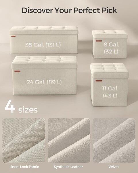 SONGMICS Stolička s úložným priestorom 110 x 38 x 38 cm béžová