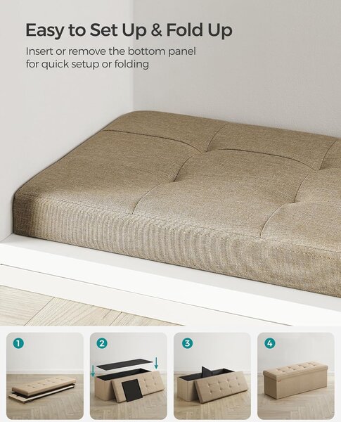SONGMICS Stolička s úložným priestorom, 110 x 38 x 38 cm, béžová