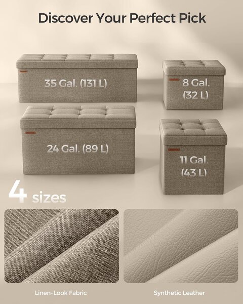 SONGMICS Stolička s úložným priestorom, 110 x 38 x 38 cm, béžová