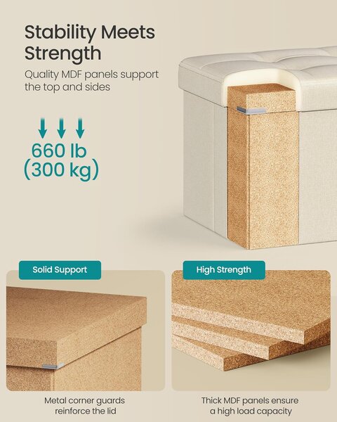 SONGMICS Stolička s úložným priestorom 110 x 38 x 38 cm béžová