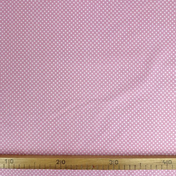 Metráž Bavlna vzorovaná - Bodka (2,5 mm) biela na ružovom