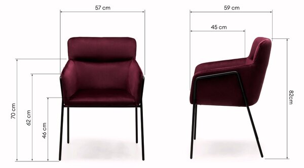 Bordové dizajnové jedálenské kreslo HELSINKI VELVET