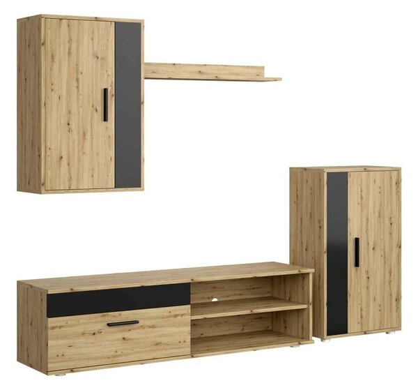 Obývacia stena Spano, dub artisan / čierna