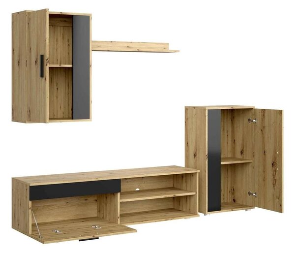 Obývacia stena Spano, dub artisan / čierna