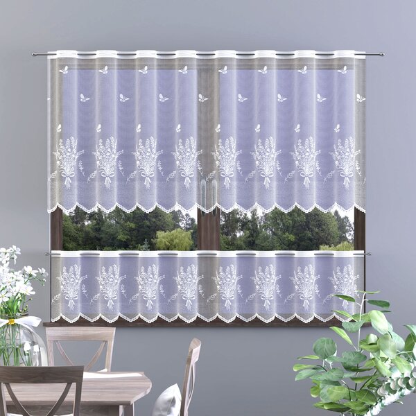 Hotová záclona, VIOLA, vitrážka, biela 250 x 35 cm + 250 x 50 cm