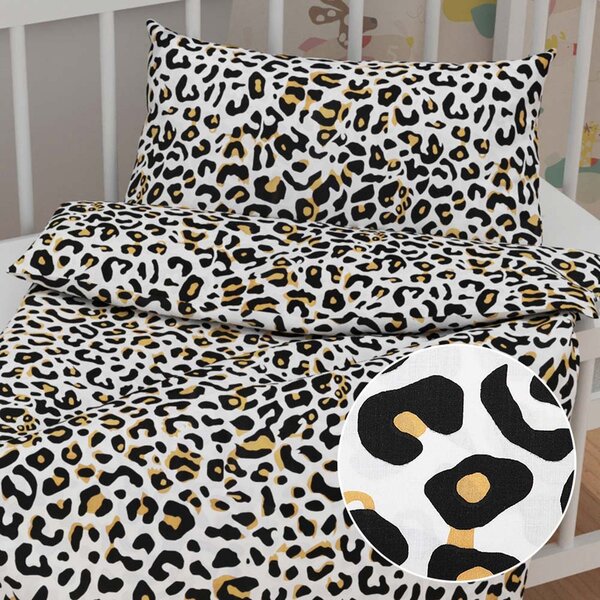 Biante Detské bavlnené posteľné obliečky do postieľky Sandra SA-409 Leopardí vzor na bielom Do postieľky 90x120 a 40x60 cm