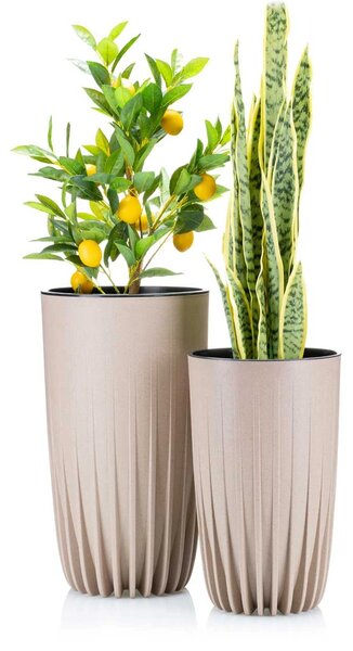 PLASTOVÝ KVETINÁČ STRIPPED ECO 42X25 CM BÉŽOVÁ