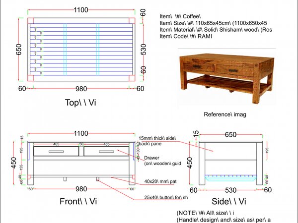 Konferenčný stolík Rami 110x45x60 indický masív palisander sheesham