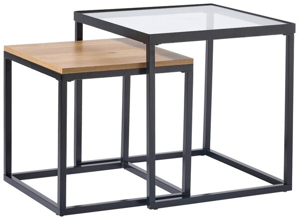 SADA KONFERENČNÝCH STOLÍKOV, číra, čierna, farba duba, kov, sklo, kompozitné drevo, 40/48/40/48/40/48 cm Xora - Stolíky do obývačky, Online Only