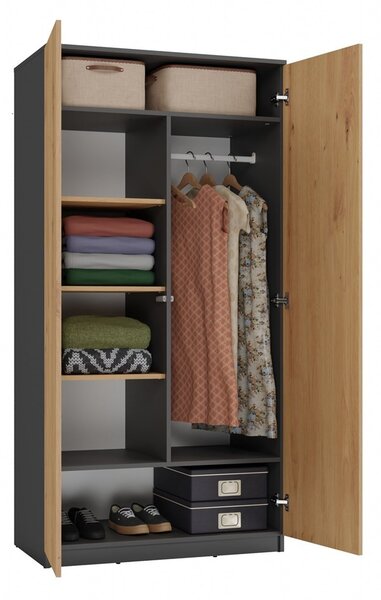 TP Living Šatníková skriňa MALWA 180 cm antracit/dub artisan